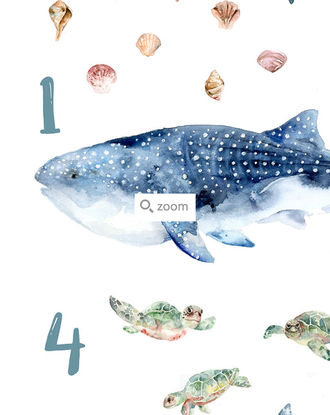 "Under the Sea" Animals from 1 to 10 - Watercolor Art Print