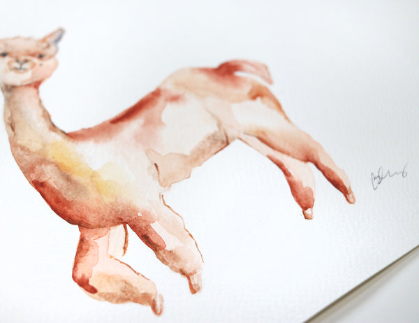 Gleeful Alpaca Original Watercolor Painting