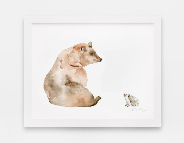 Brown Bear & Hedgehog Watercolor Art Print