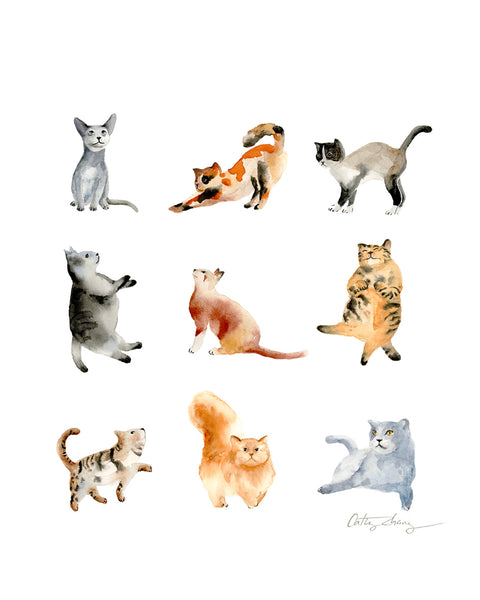 Cat Party - Watercolor Art Print – Easy Sunday Club