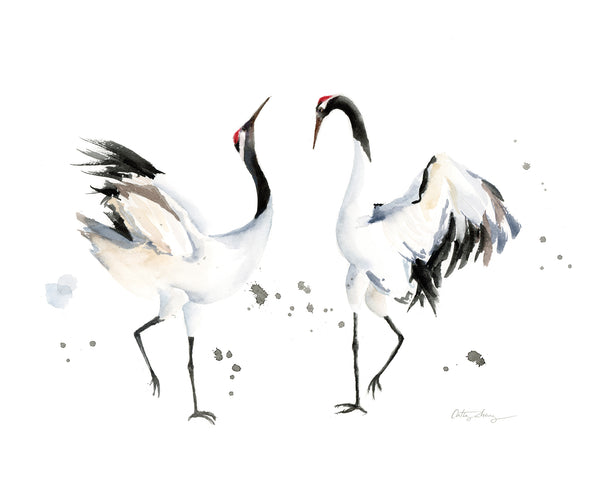 Courtship Japanese Cranes Watercolor Art Print – Easy Sunday Club