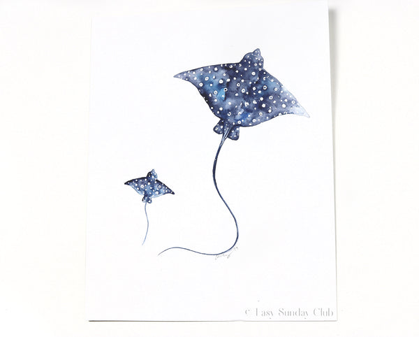 Two Spotted Eagle Rays - Original Watercolor Painting 11"x14"