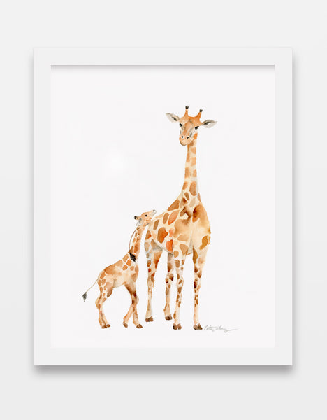 Giraffe Mother and Baby - Watercolor Art Print