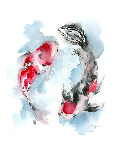 Premium AI Image | Painting of two koi fish in a pond of water Premium AI Image | Painting of two koi fish in a pond of water
