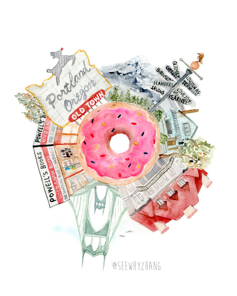 Portland City Watercolor Art Print