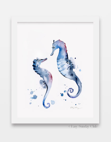 sea horses watercolor art print