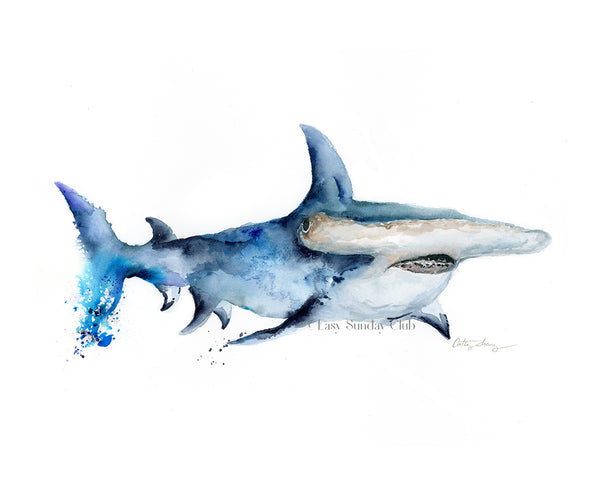 Hammerhead Shark Original Watercolor Painting | Under the Sea