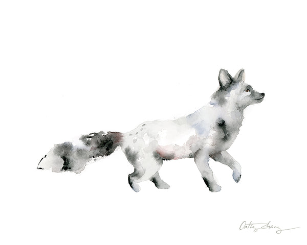 Silver Fox Watercolor Art Print
