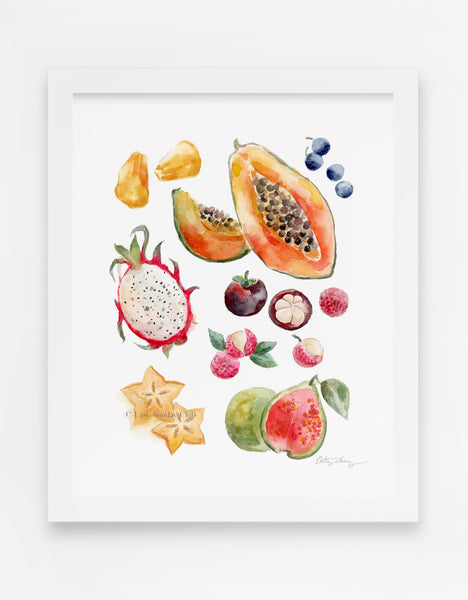 Uncommon Tropical Fruits Watercolor Art Print