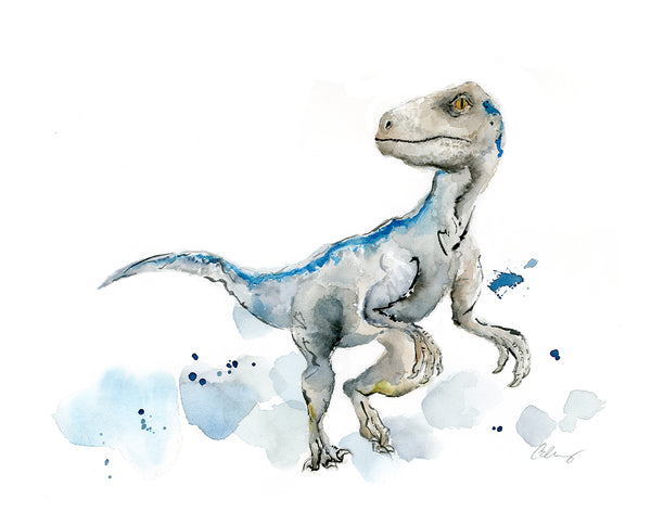 Blue the Velociraptor - Dinosaur Watercolor Art Print