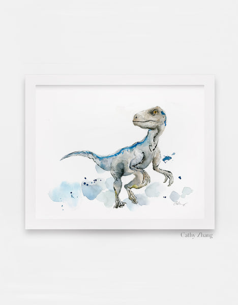 Blue the Velociraptor - Dinosaur Watercolor Art Print