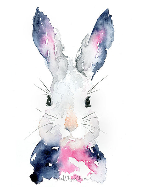 Original Bunny Watercolor Painting - 9"x12"