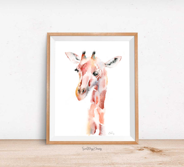"Ginger" the Giraffe Portrait - Watercolor Art Print