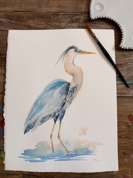 Blue Heron - Original Watercolor Painting 11"x14"