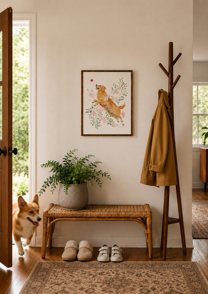 Dog and Dogwood Flowers - Chinese Zodiac Animal Art Print