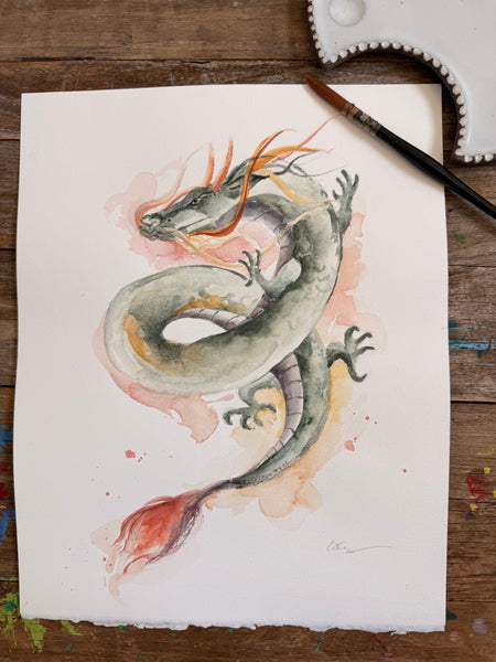 Fire Dragon - Original Watercolor Painting 11"x14"