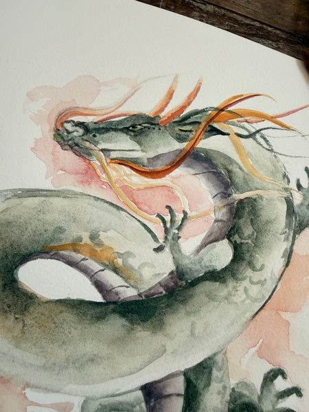Fire Dragon - Original Watercolor Painting 11"x14"