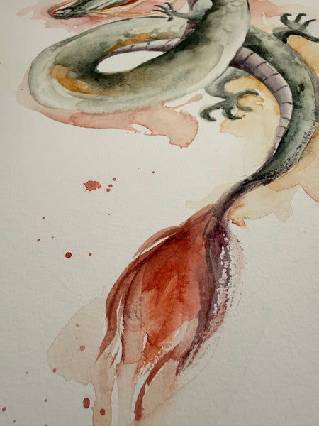 Fire Dragon - Original Watercolor Painting 11"x14"