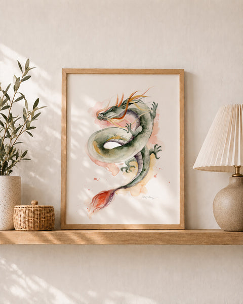 Fire Dragon Watercolor Art Print - Chinese Zodiac