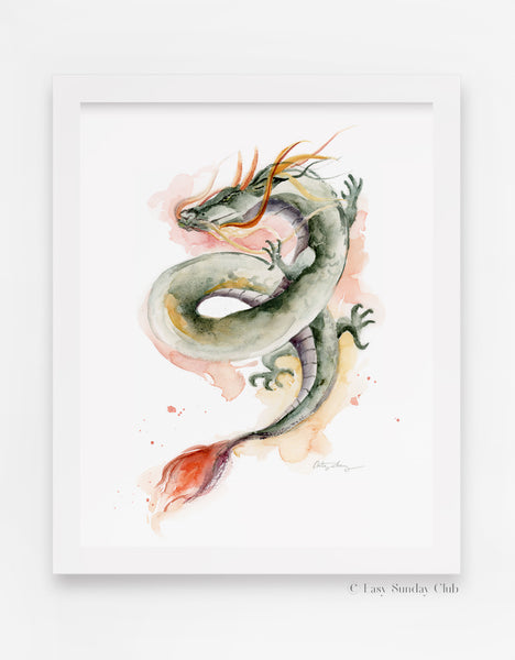 Fire Dragon Watercolor Art Print - Chinese Zodiac