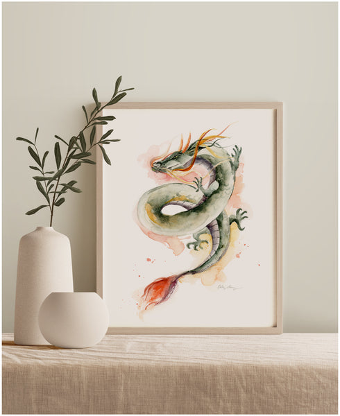 Fire Dragon Watercolor Art Print - Chinese Zodiac
