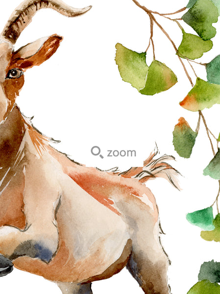 Goat and Ginkgo - Chinese Zodiac Animal Art Print