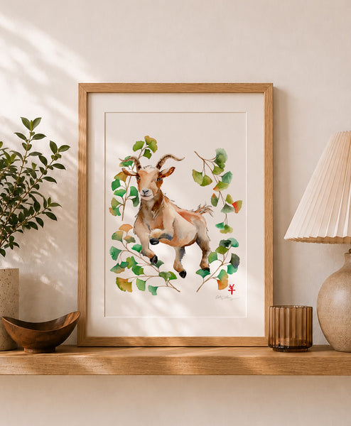 Goat and Ginkgo - Chinese Zodiac Animal Art Print