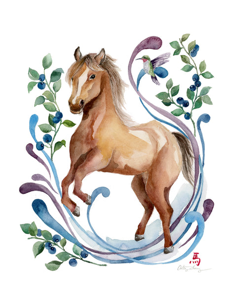 Horse and Huckleberry - Chinese Zodiac Animal Art Print