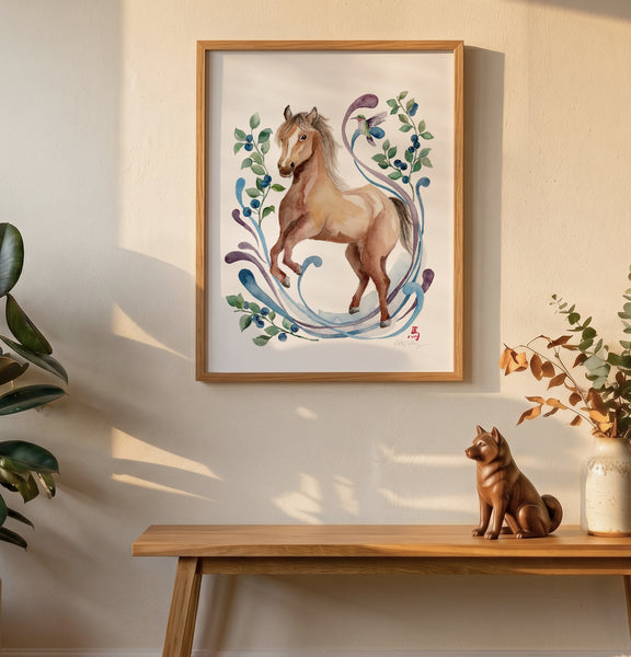 Horse and Huckleberry - Chinese Zodiac Animal Art Print