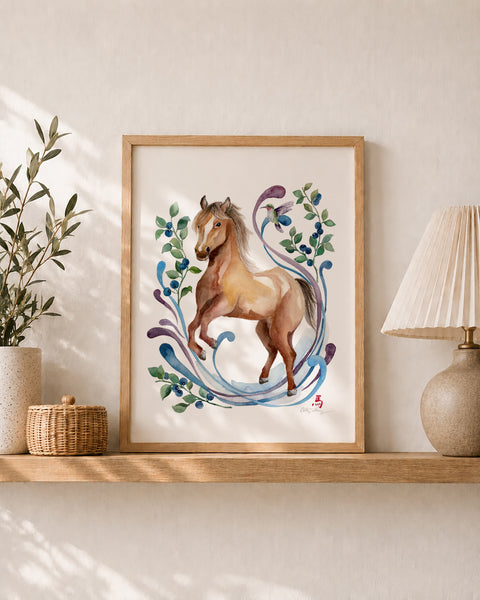 Horse and Huckleberry - Chinese Zodiac Animal Art Print