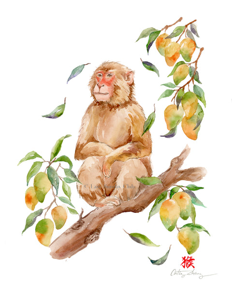 Monkey and Mangoes - Chinese Zodiac Animal Art Print