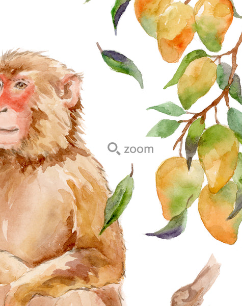 Monkey and Mangoes - Chinese Zodiac Animal Art Print