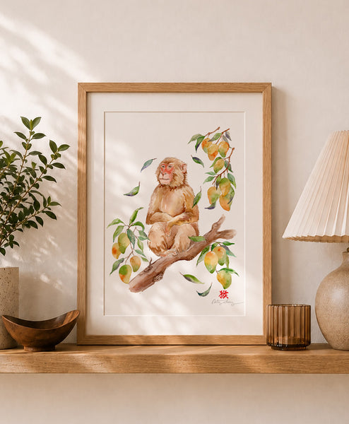 Monkey and Mangoes - Chinese Zodiac Animal Art Print