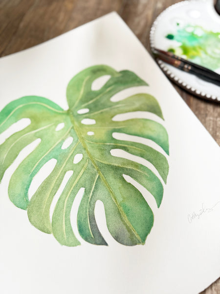 Monstera Deliciosa Plant Leaf - Original Watercolor Painting