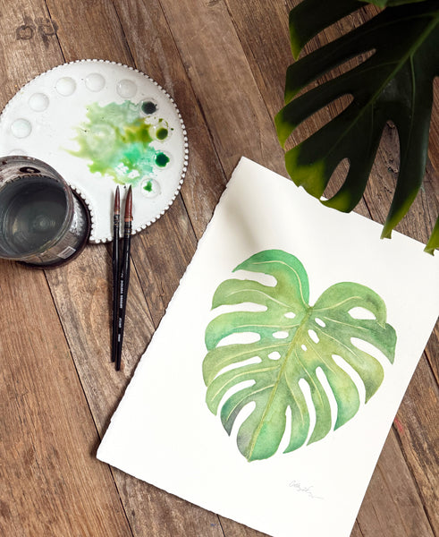 Monstera Deliciosa Plant Leaf - Original Watercolor Painting