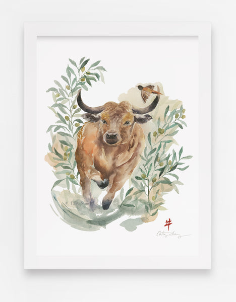 Ox and Olives - Chinese Zodiac Animal Art Print