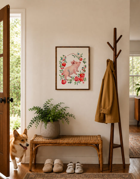 Pig and Pomegranate - Chinese Zodiac Animal Art Print