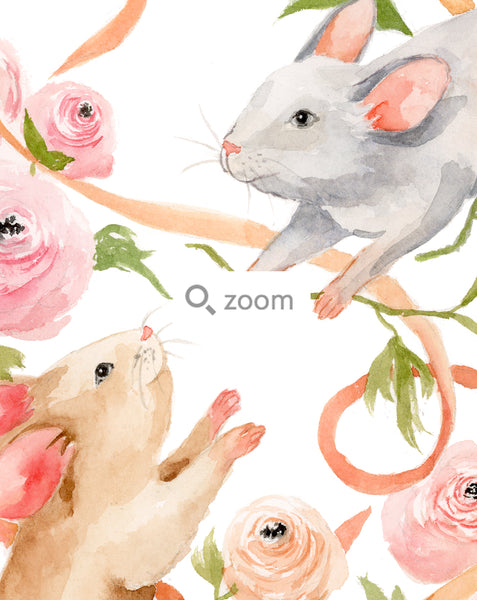 Rats and Ranunculus - Chinese Zodiac Animal Art Print