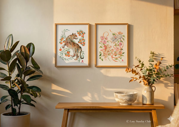 Rats and Ranunculus - Chinese Zodiac Animal Art Print
