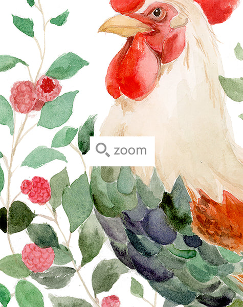 Rooster and Raspberries - Chinese Zodiac Animal Art Print