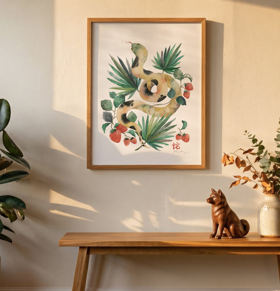 Snake and Strawberries - Chinese Zodiac Animal Art Print