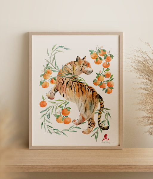 Tiger and Tangerines - Chinese Zodiac Animal Art Print