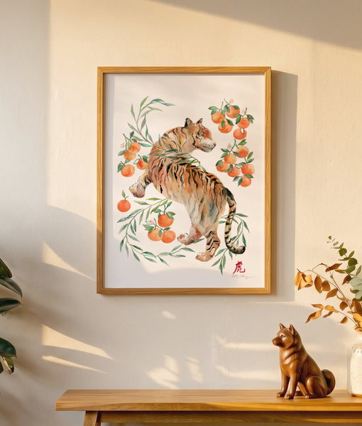 Tiger and Tangerines - Chinese Zodiac Animal Art Print