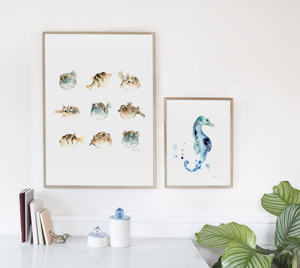 Sea Horse Watercolor Art Print | Under the Sea