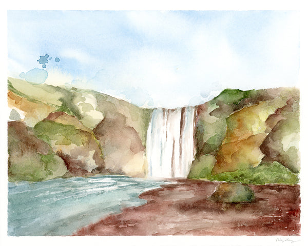 Icelandic Waterfall - Limited Edition Watercolor Art Print