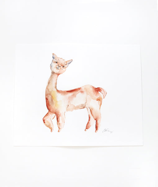 Gleeful Alpaca Original Watercolor Painting