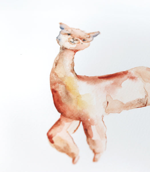 Gleeful Alpaca Original Watercolor Painting