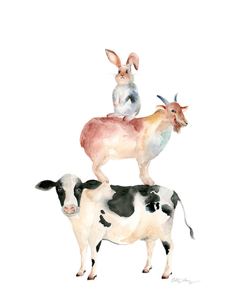 chinese zodiac animal art, watercolor stacked animals
