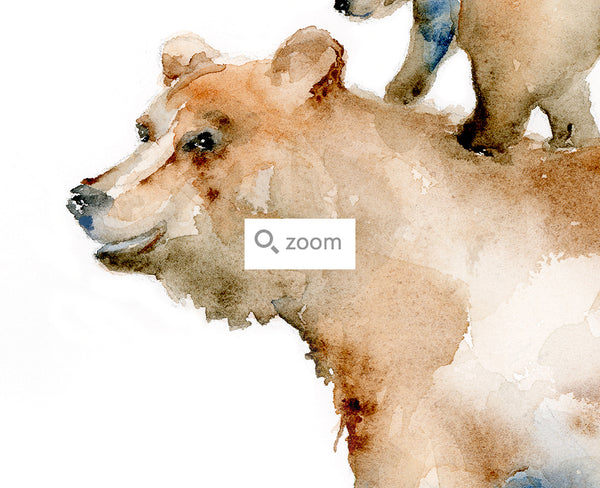 Grizzly Bear Father and Two Cubs - Watercolor Art Print