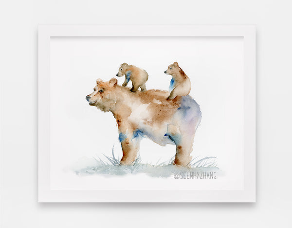 grizzly bear watercolor art print